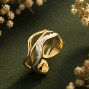 Adjustable wavy enamel ring - gold